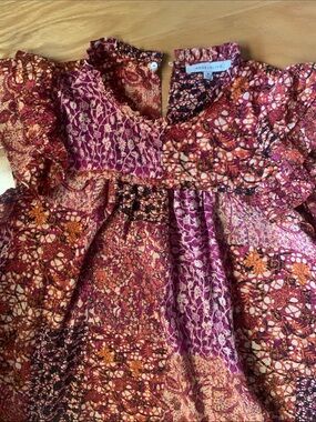 Rose & Olive Mixed Floral Peasant Top in Burgundy & Rust